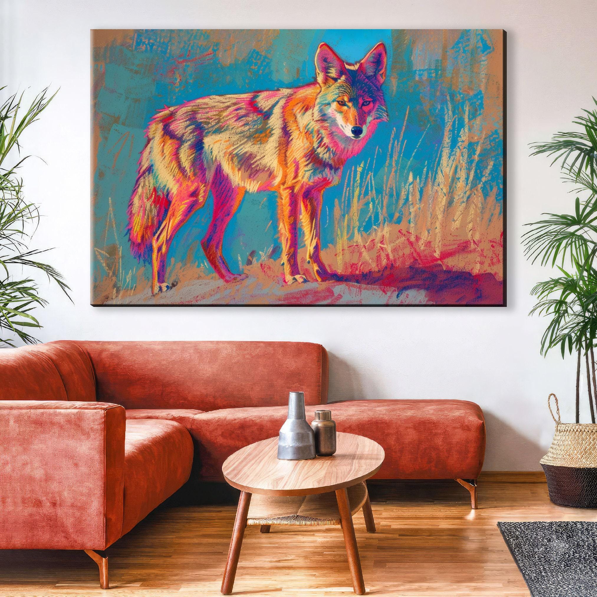 Vibrant Coyote Art – Large Canvas Wall Art, Gallery Wrapped, Ready to Hang