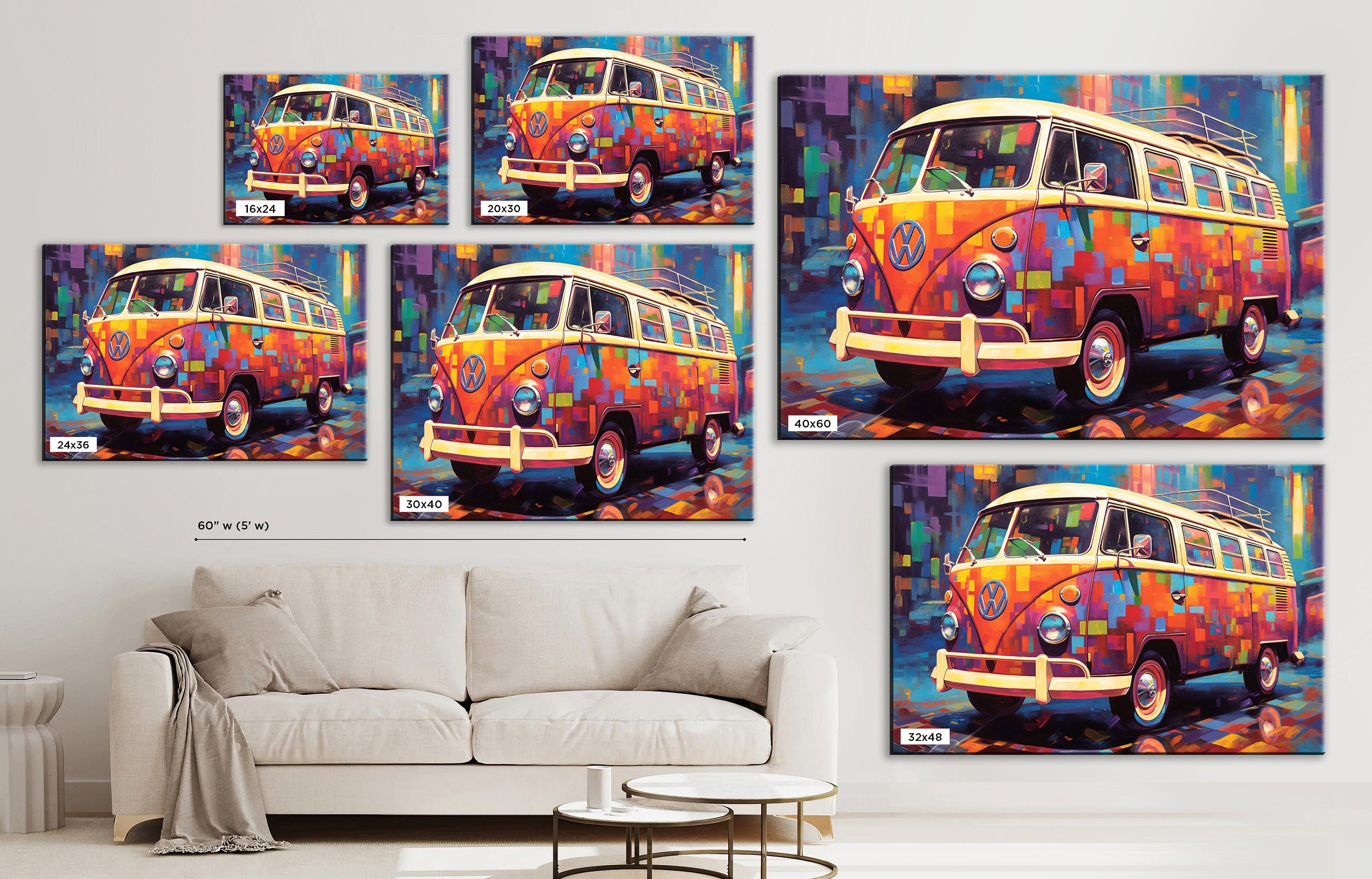 VW Bus Canvas Print - Classic Volkswagen Art | Large Gallery Wrapped Canvas