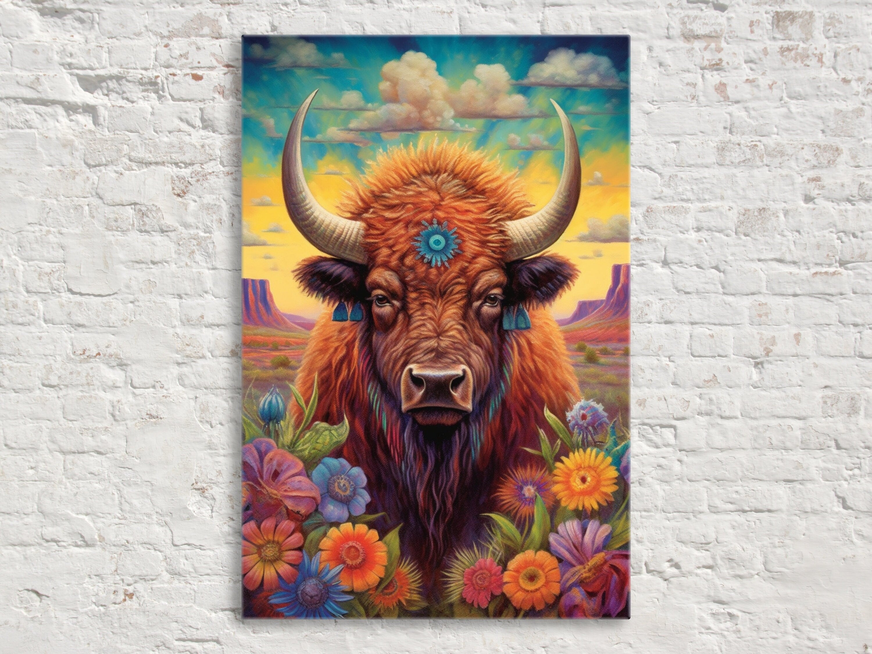 Bison Wall Art - Western Theme Painting | Yellowstone Bison Portrait Canvas Print