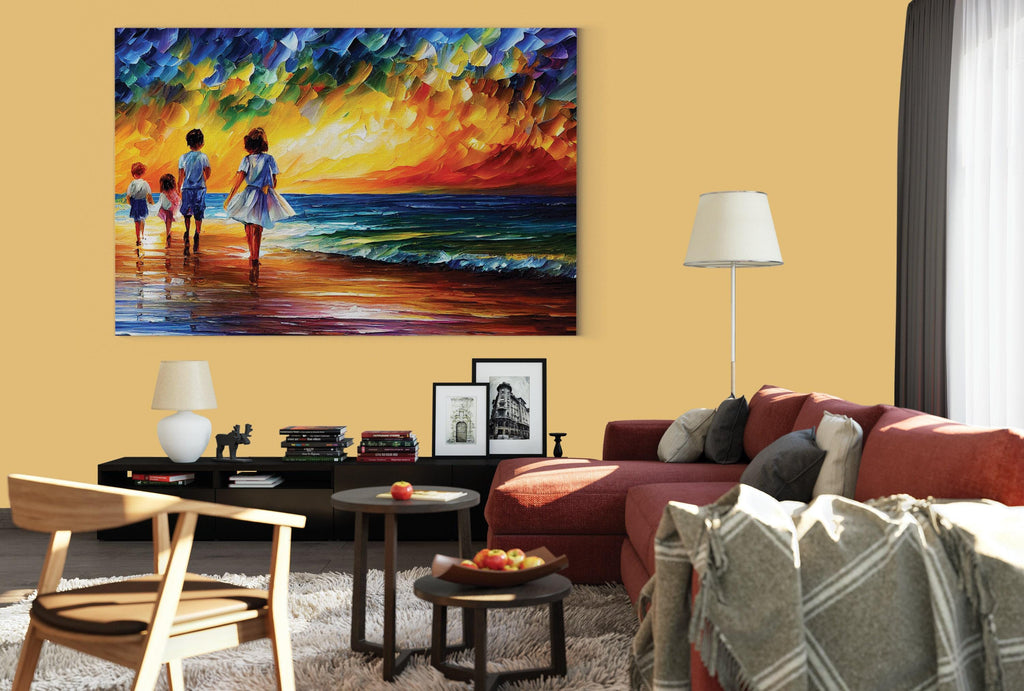 Beach Canvas Print – Vibrant Oil Painting of Children Playing | Gallery Ready Art