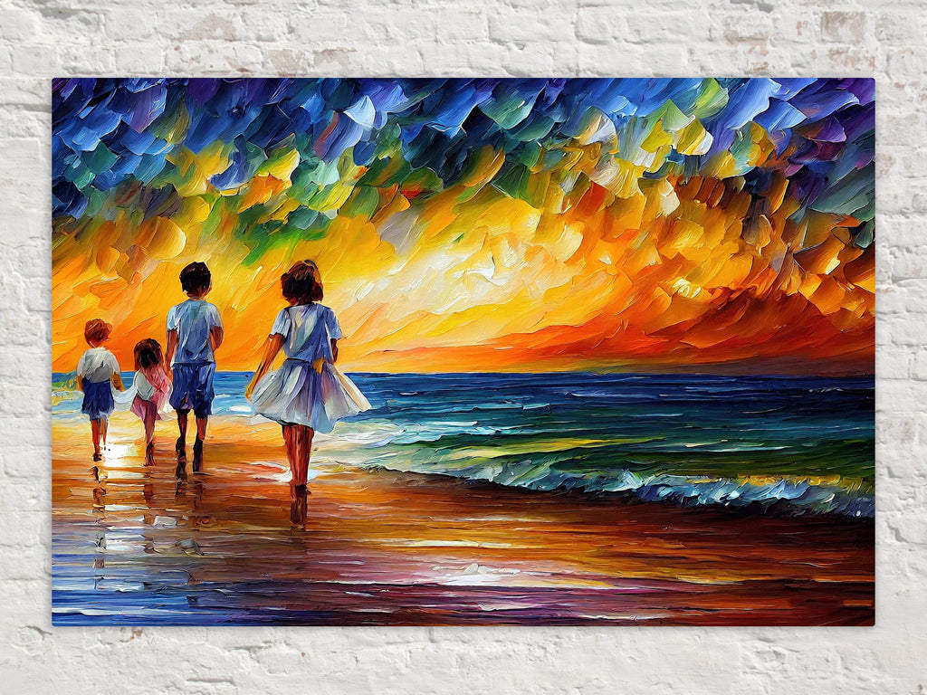 Beach Canvas Print – Vibrant Oil Painting of Children Playing | Gallery Ready Art