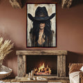 a painting of a woman wearing a cowboy hat