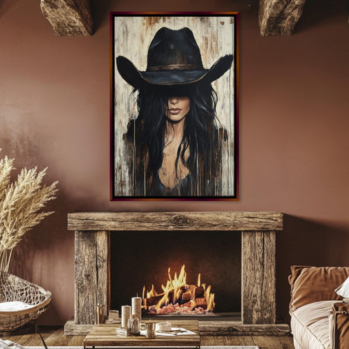 a painting of a woman wearing a cowboy hat