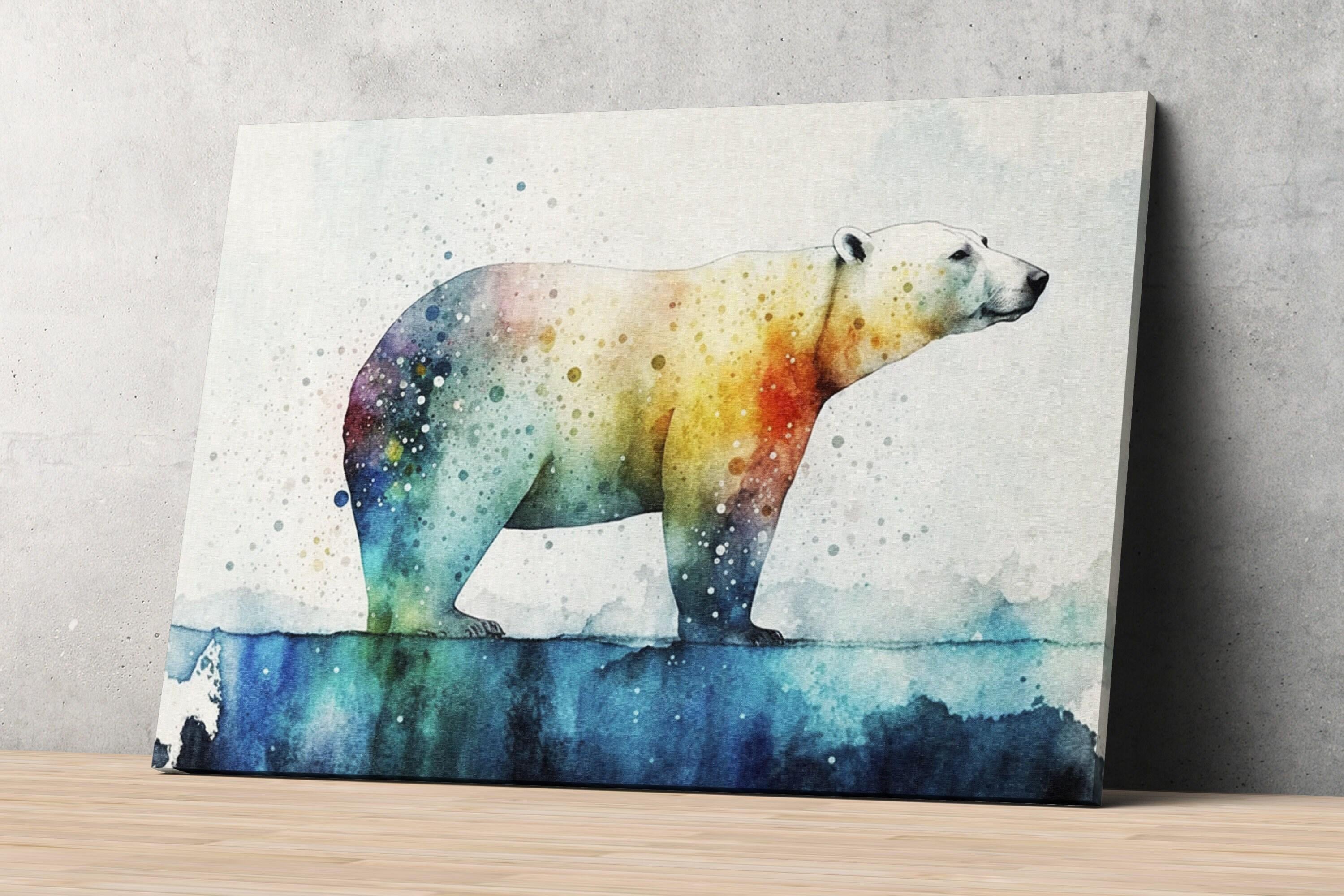 Elegant Arctic: Polar Bear Watercolor Painting, Giclee Print on Canvas, Artist Paper, Watercolor Paper, Available in Extra Large Sizes
