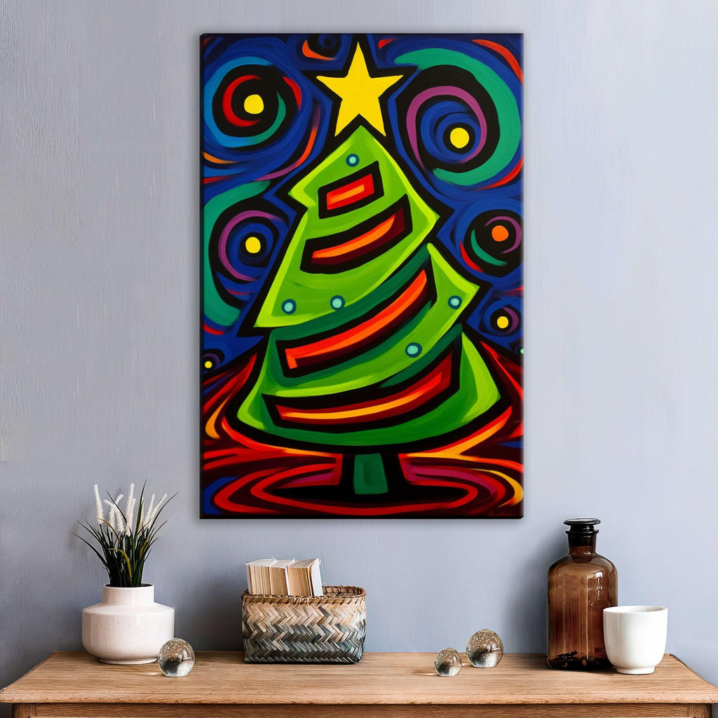 Cubist Christmas Tree Art - Gallery Wrapped Canvas with Scratch Resistant Frame