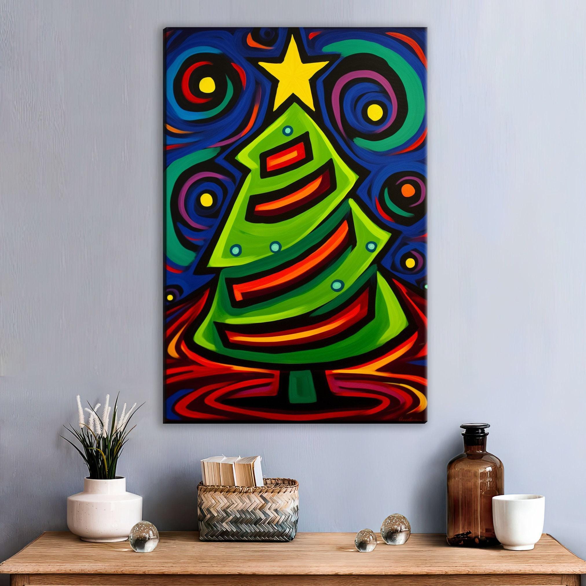 Cubist Christmas Tree Art - Gallery Wrapped Canvas with Scratch Resistant Frame