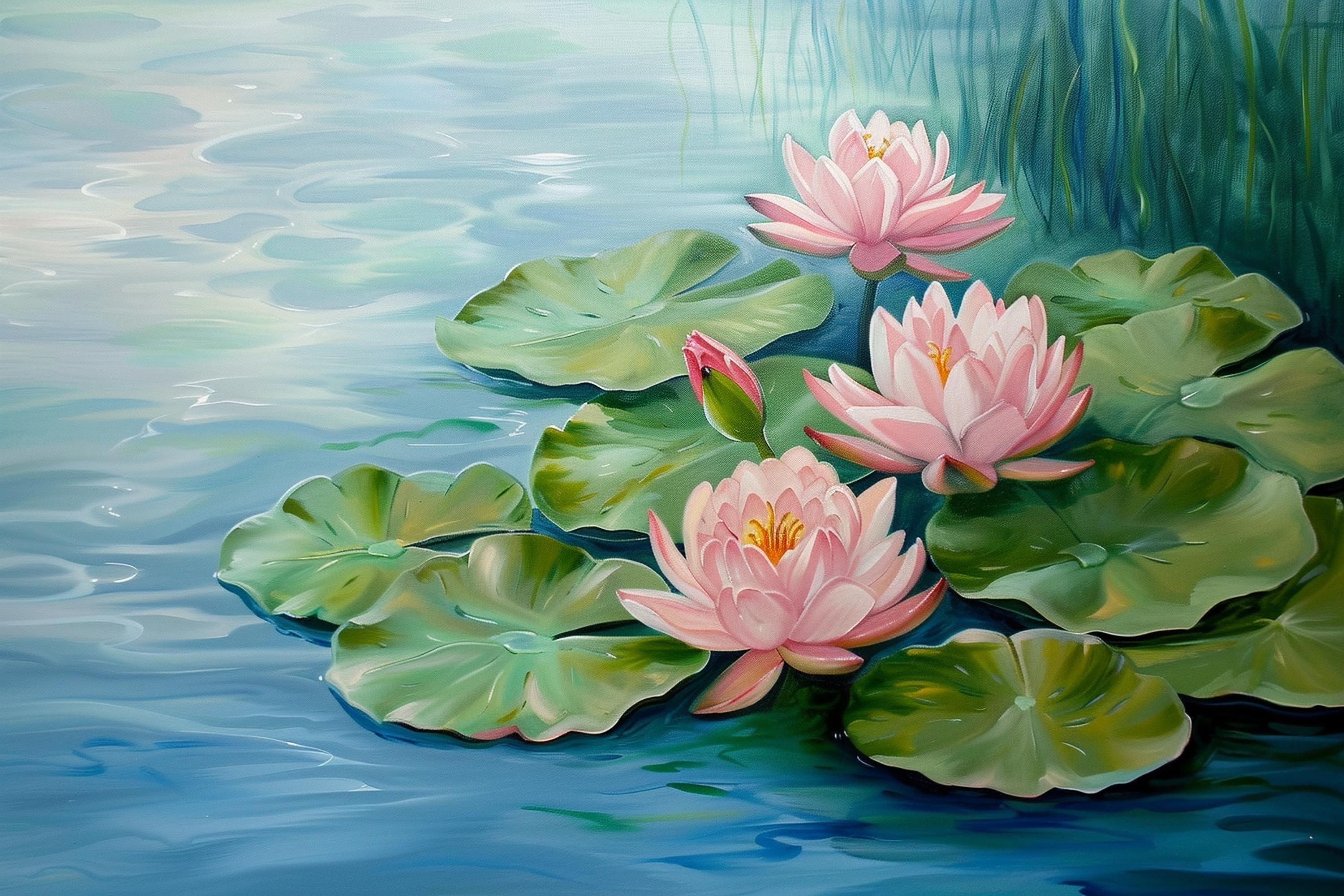 Pastel Water Lilies Art – Oversized Giclée Print Canvas | Ready to Hang Wall Decor