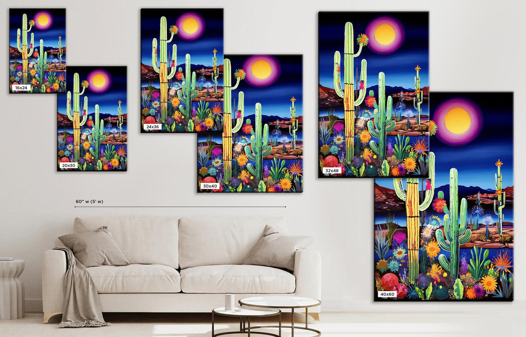 Desert Night Painting – Large Canvas Art | Southwest Wall Art, Twilight Desert Decor