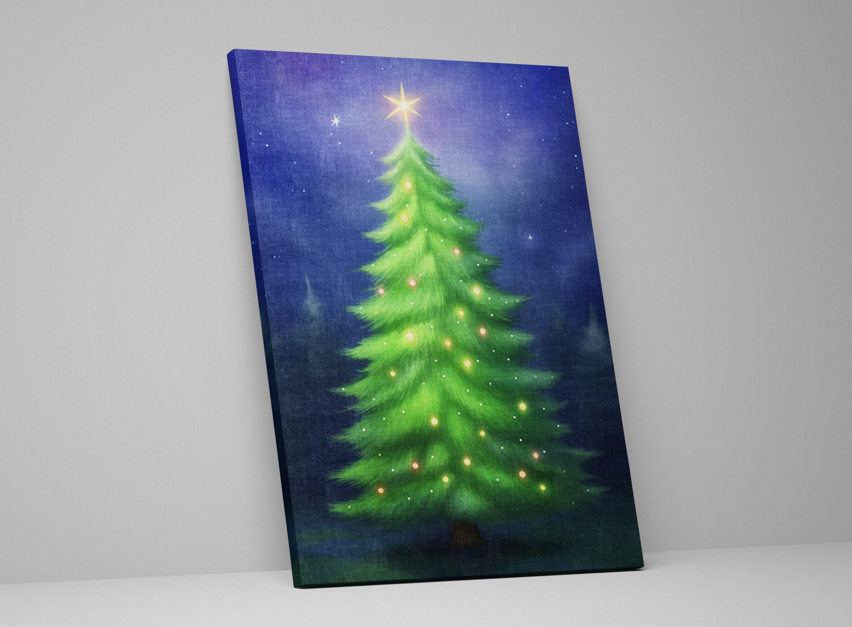Christmas Canvas Art - Digital Holiday Tree Giclee Print Canvas, Ready to Hang, Large