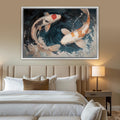 a painting of two koi fish swimming in a pond