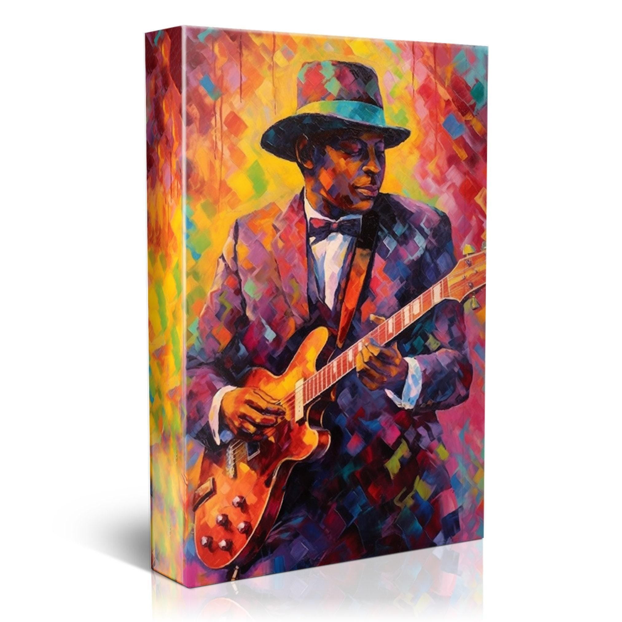 Jazz Guitarist Canvas - Large Pop Art Painting for Music Room Wall Art Decor