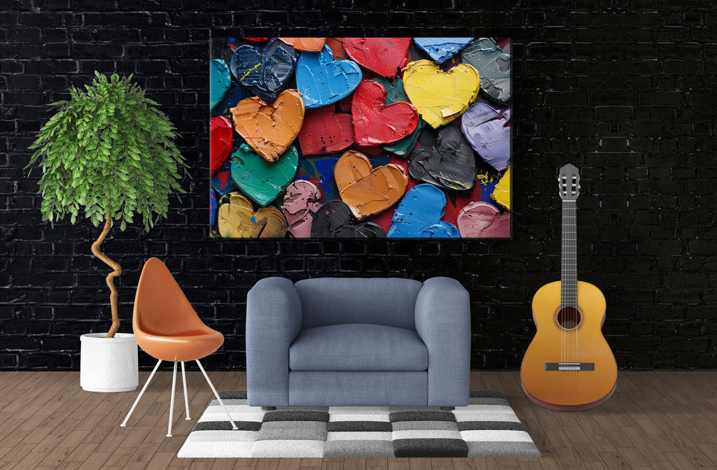 Painted Hearts Wall Art – Large Canvas Prints | Vibrant Love Painting on Gallery Wrapped Canvas