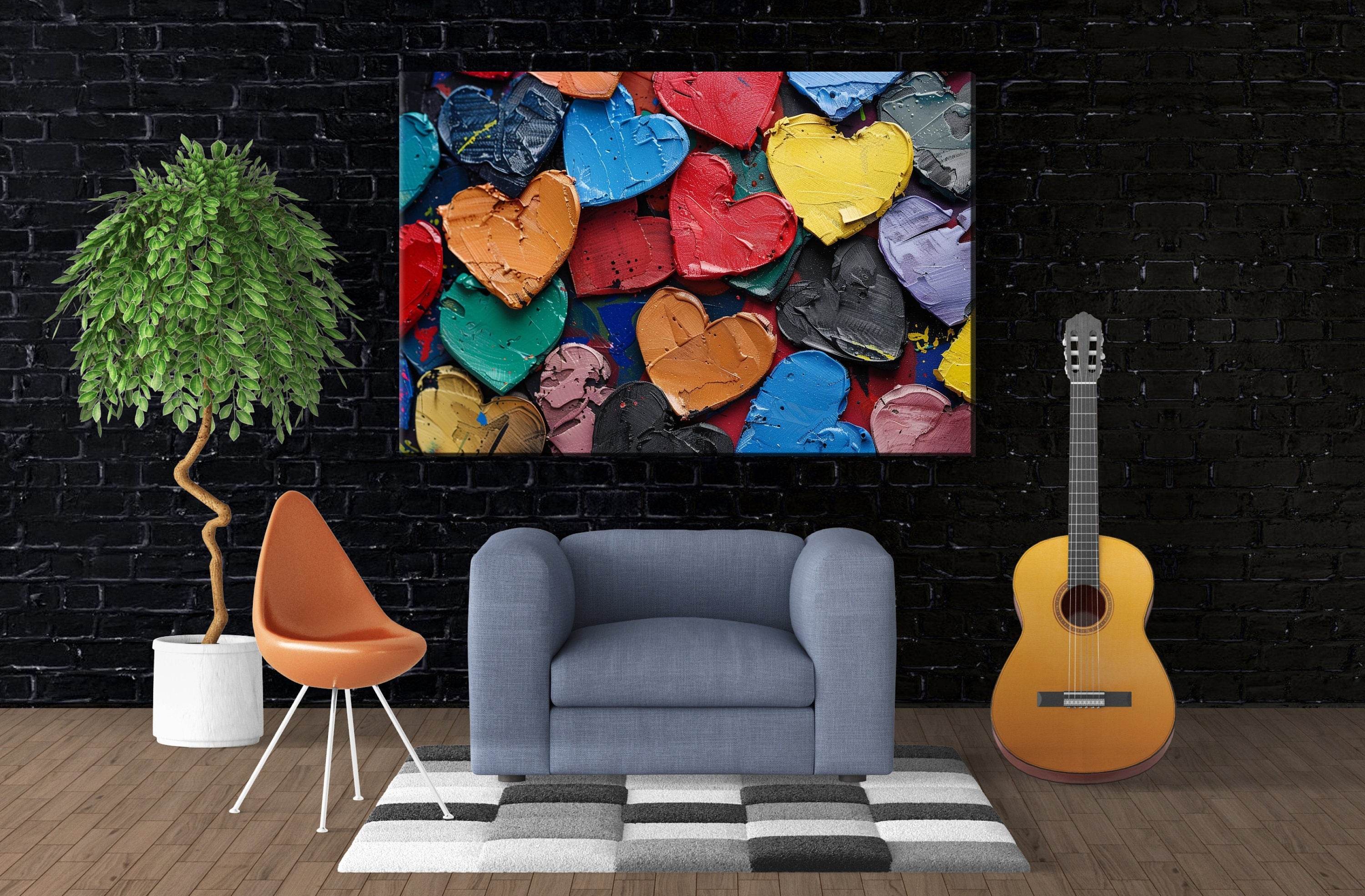 Painted Hearts Wall Art – Large Canvas Prints | Vibrant Love Painting on Gallery Wrapped Canvas