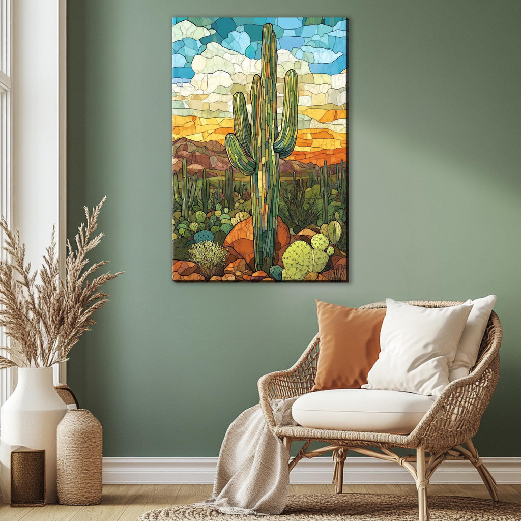a painting of a cactus in a room