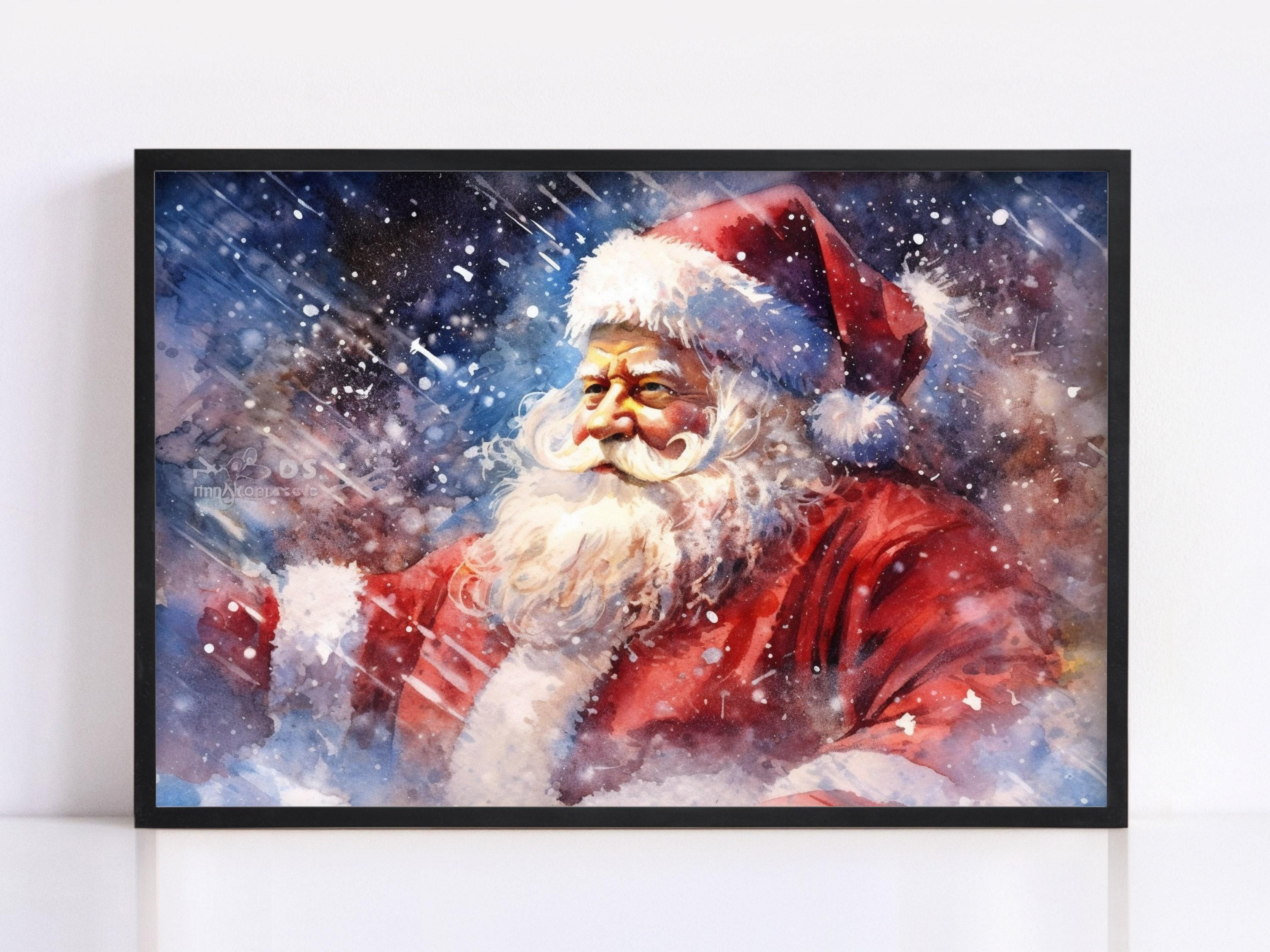 Jolly Old Saint Nick Watercolor - Traditional Holiday Decor, Print on Canvas, Artist Paper, Watercolor Paper, Available in Extra Large Sizes