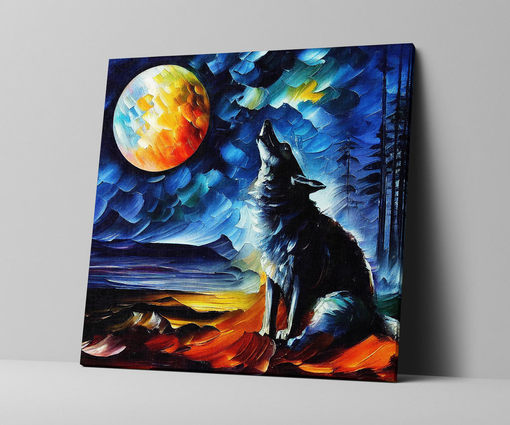 Wolf Canvas Print - Vibrant Howling Wolf Art on Wood Frame Canvas