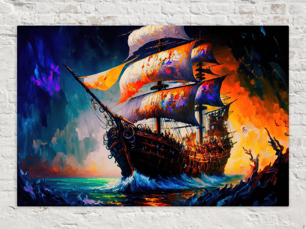 Pirate Ship Canvas – Colorful Kids Room Wall Art With Vibrant Pirate Painting