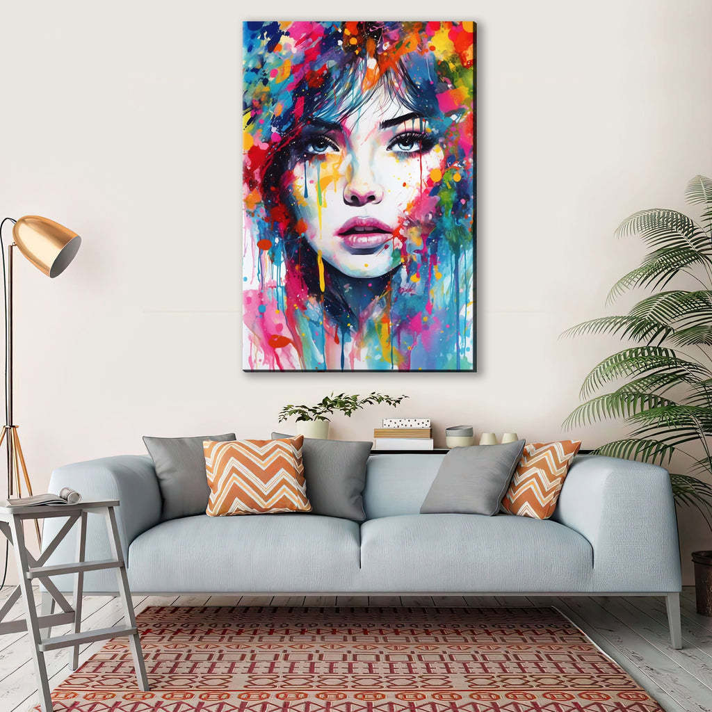 Woman Face Painted Art | Contemporary Pop Art Canvas - Feminine Beauty, Scratch Resistant Print