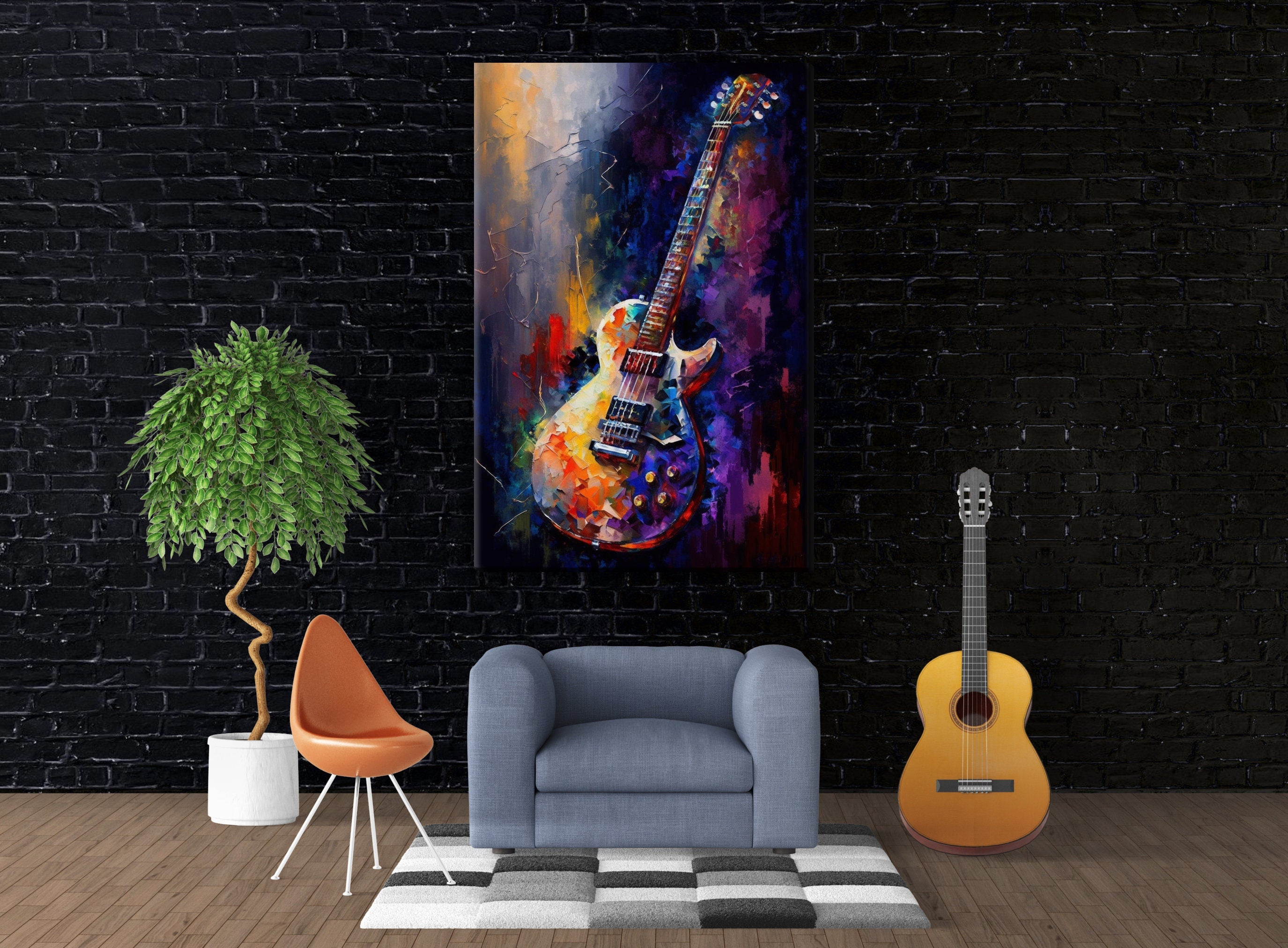 Electric Guitar Canvas - Large Guitar Painting | Music Wall Decor for Guitarists