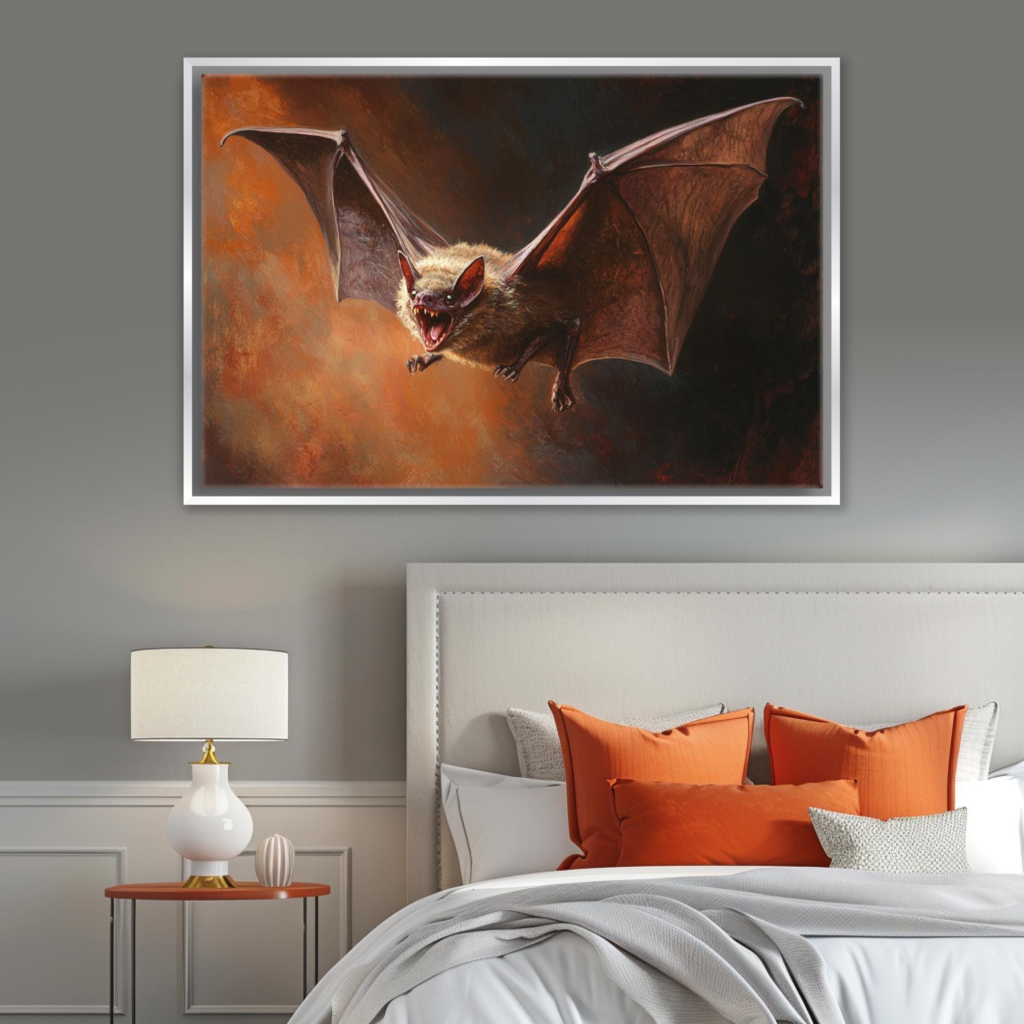 Flying Bat Canvas | Dark Academia Art - Extra Large Framed Wall Art, Ready to Hang