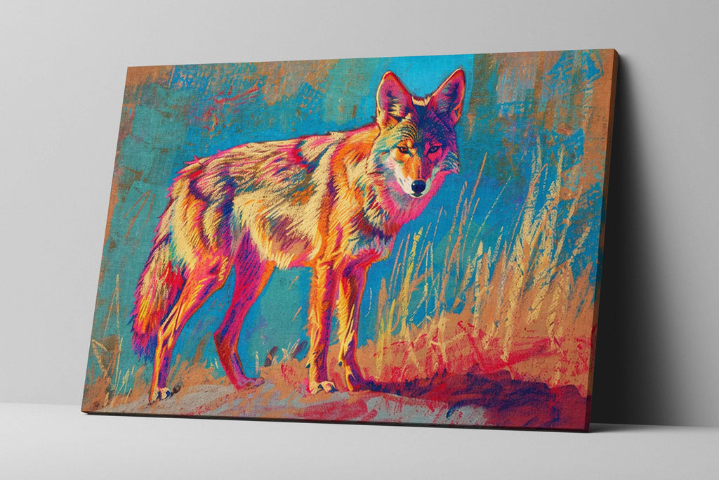 Vibrant Coyote Art – Large Canvas Wall Art, Gallery Wrapped, Ready to Hang