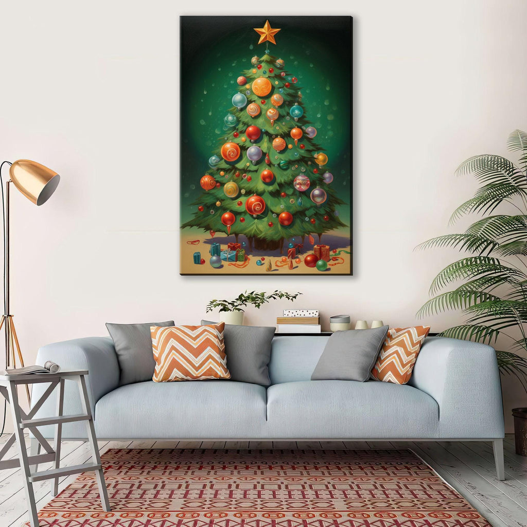 Holiday Tree Canvas | Bright Christmas Art on Extra Large Gallery Wrapped Canvas, Ready to Hang