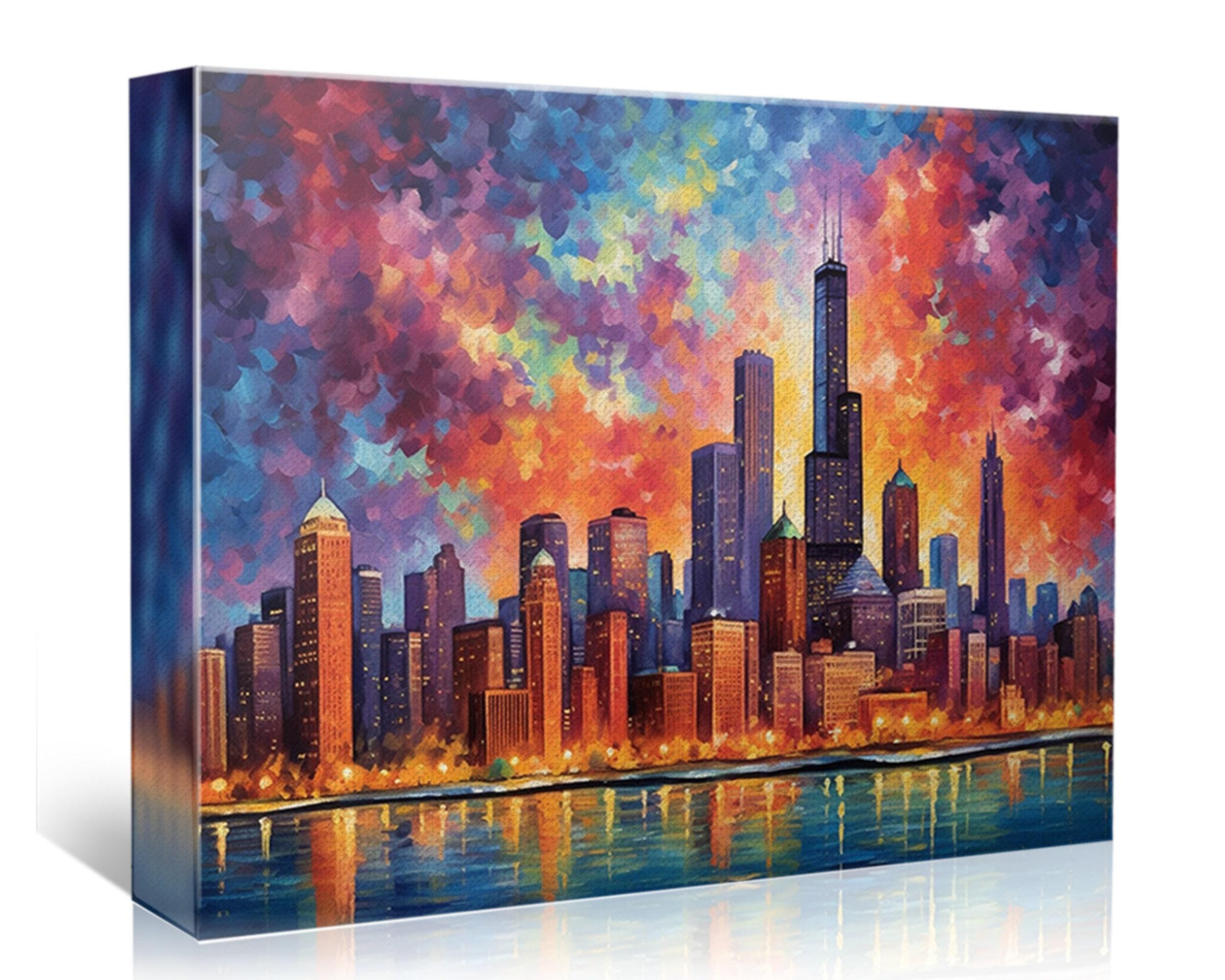 Chicago Skyline Canvas - Modern Cityscape Wall Art | Large Vibrant Canvas