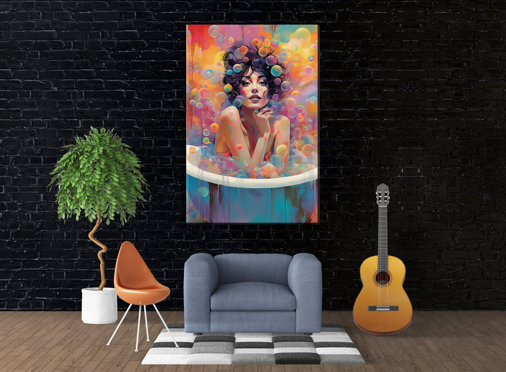 Bubble Bath Wall Art - Feminine Canvas Print | Large Colorful Elegant Art