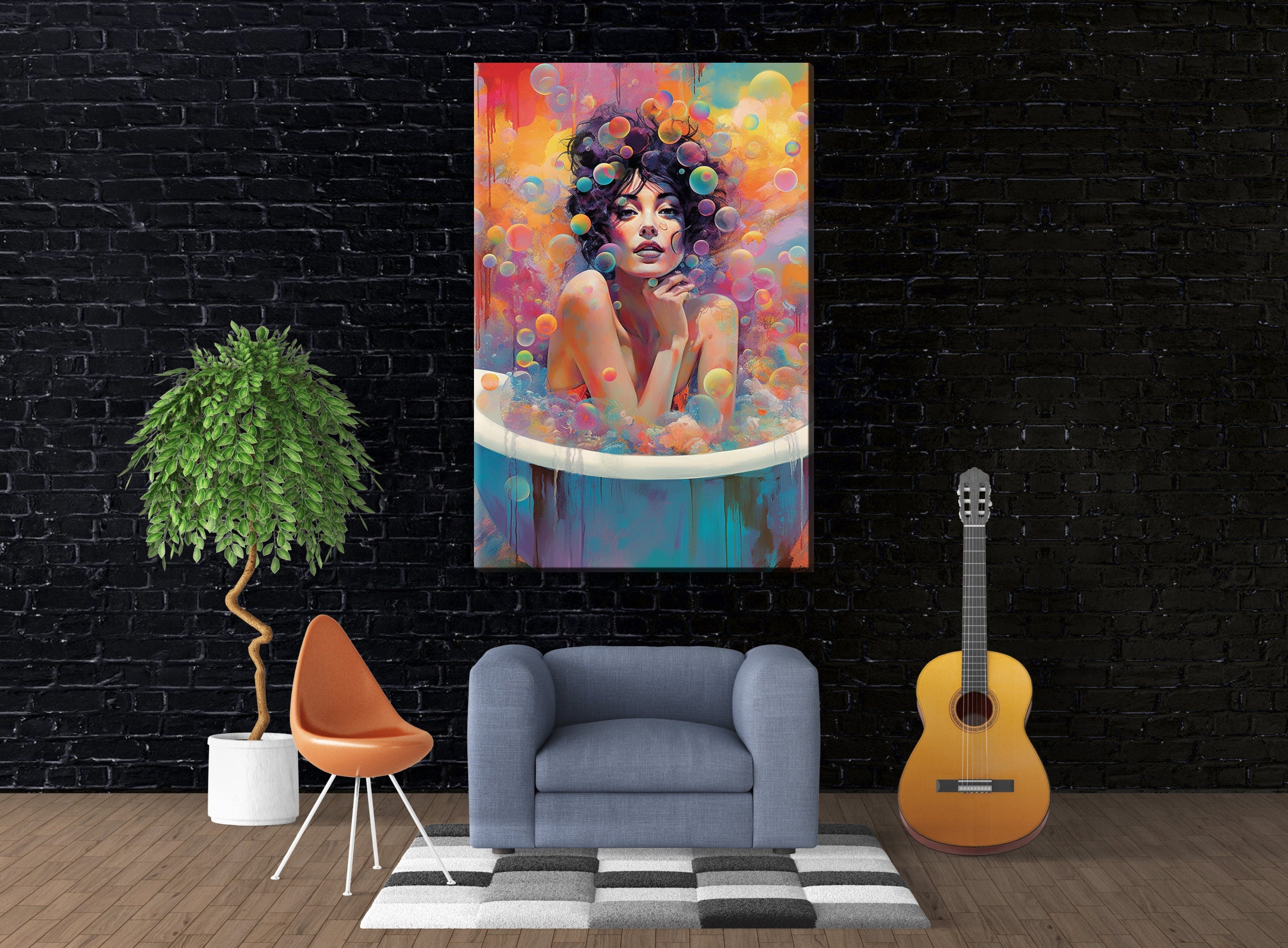 Bubble Bath Wall Art - Feminine Canvas Print | Large Colorful Elegant Art