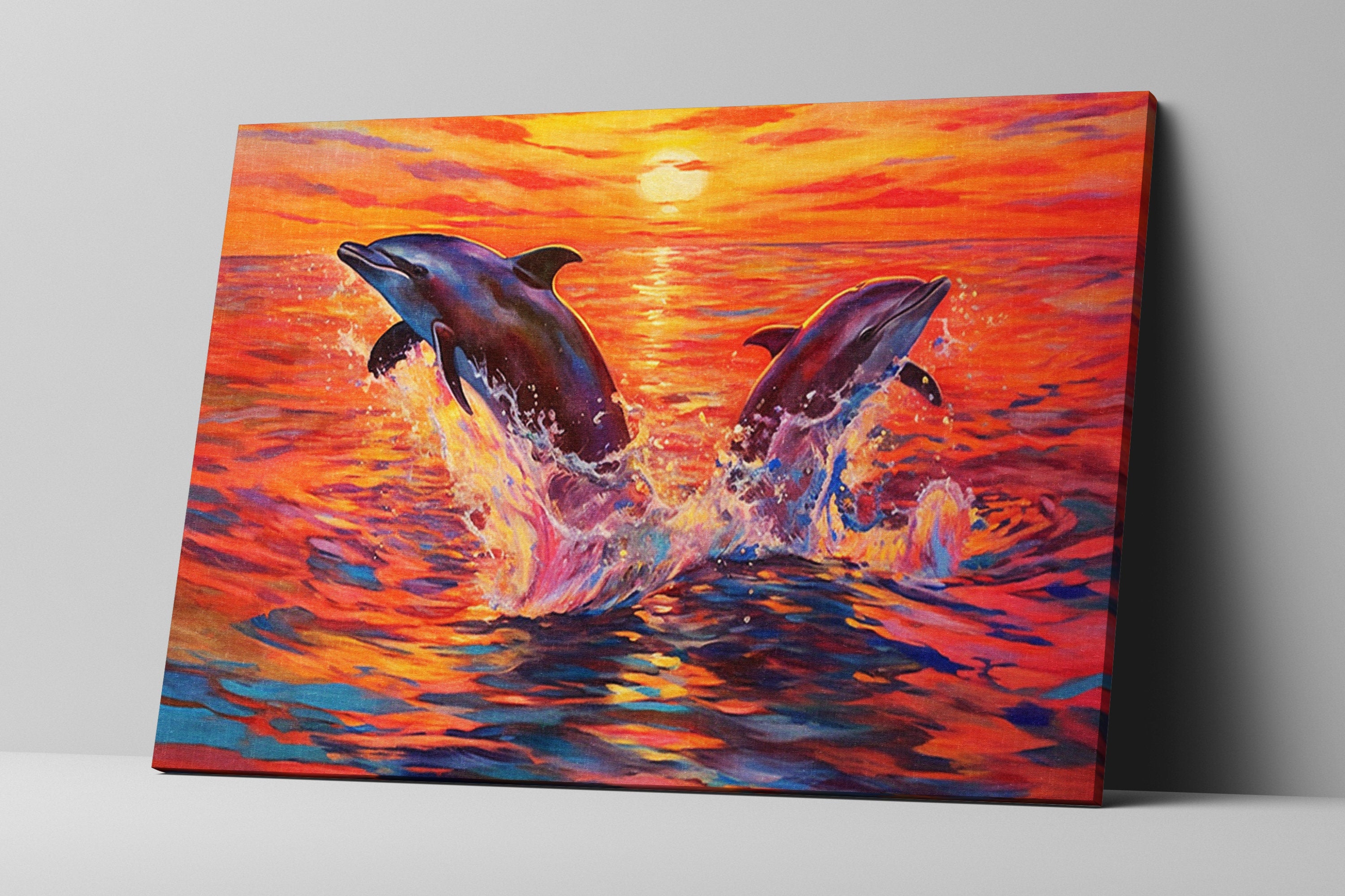 Dolphin Canvas Art – Large Graceful Dolphin Painting on Gallery Ready Canvas Print