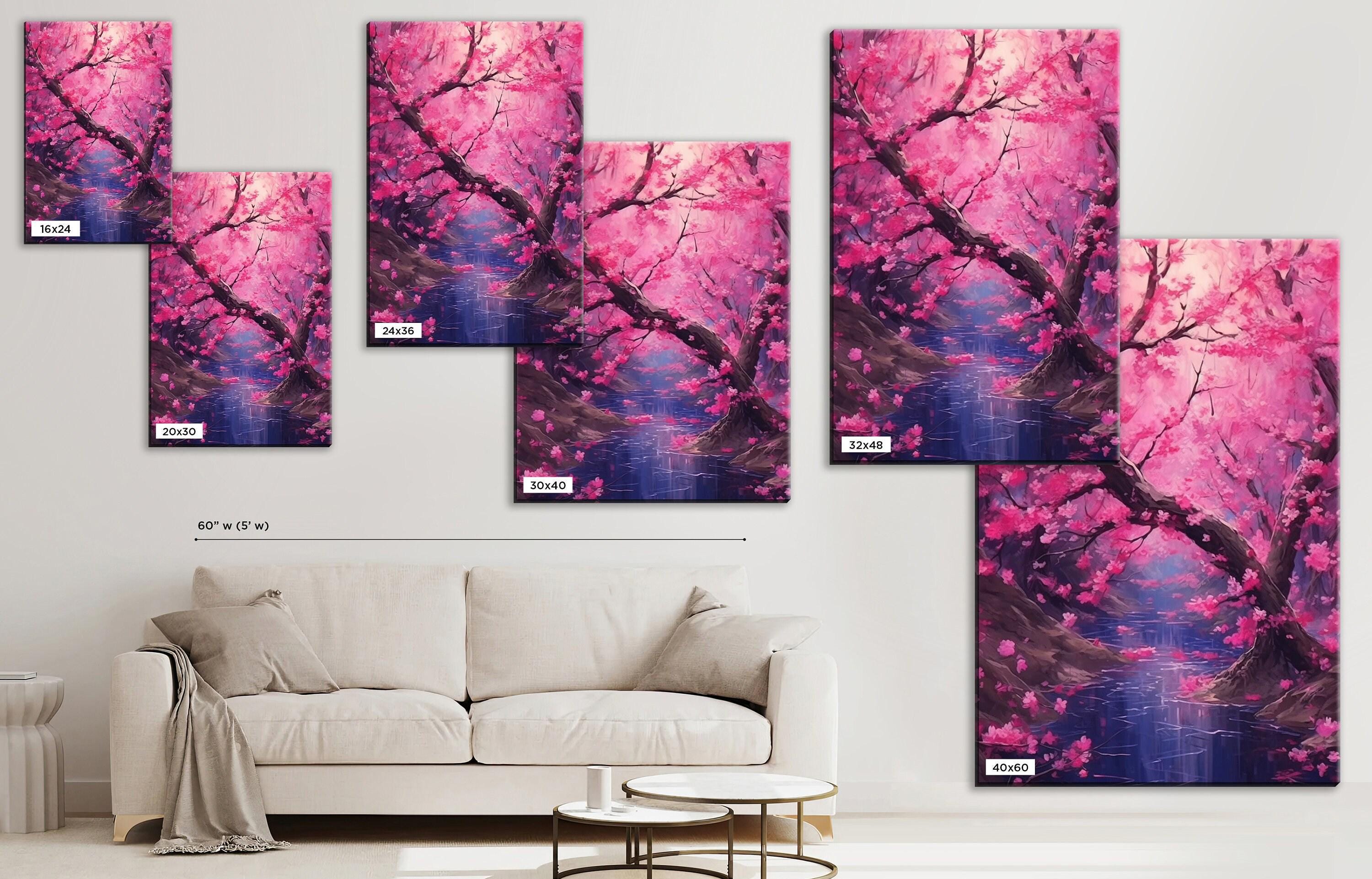 Cherry Blossom Canvas – Large Floral Wall Art | Sakura Pink Purple Flowers Print