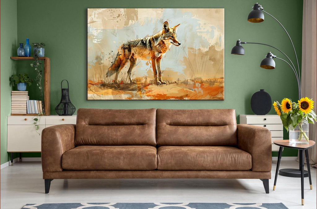 Texas Ranch Wall Art – Minimalist Coyote Print on Extra Large Gallery-Wrapped Canvas