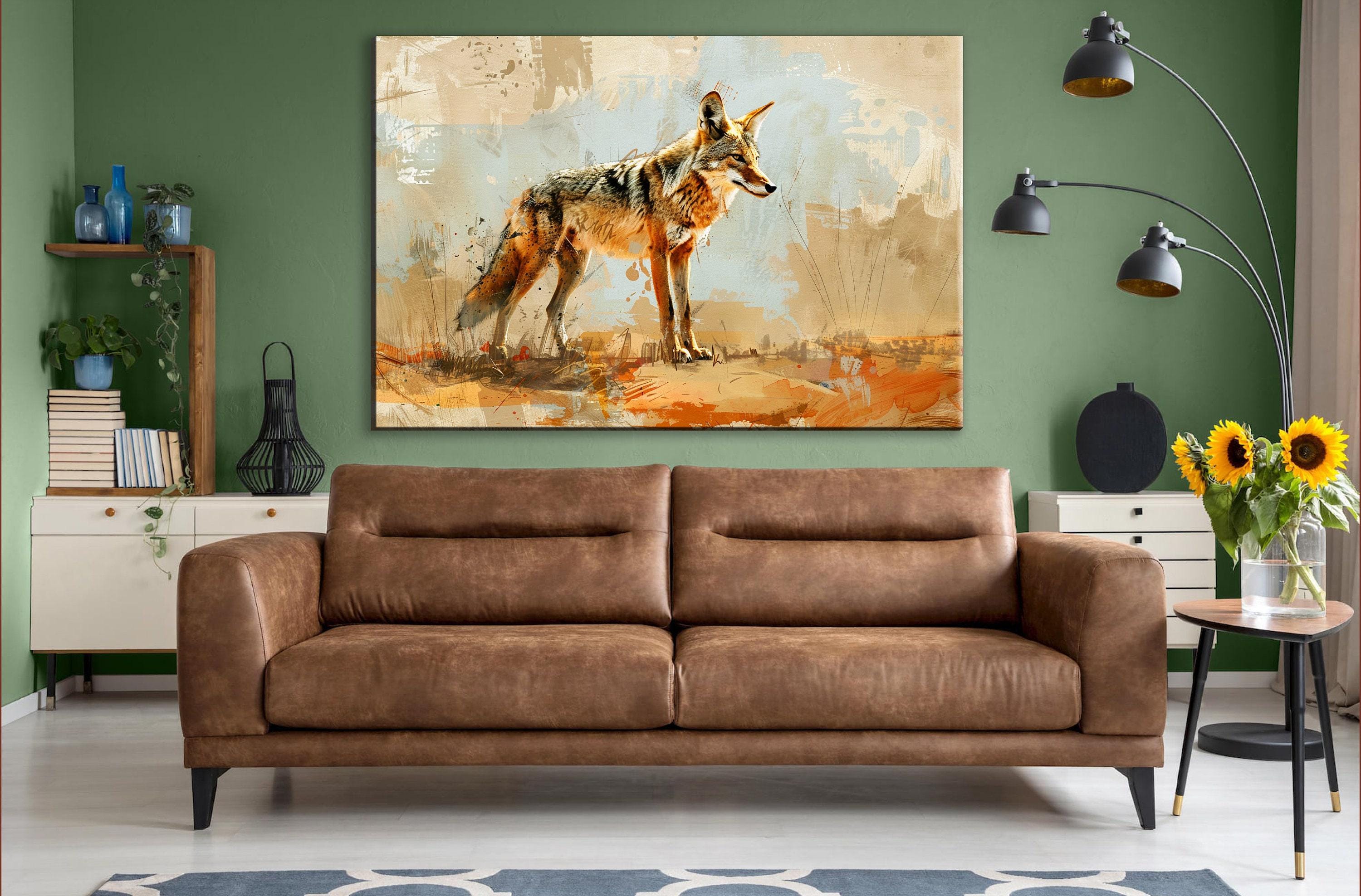Texas Ranch Wall Art – Minimalist Coyote Print on Extra Large Gallery-Wrapped Canvas