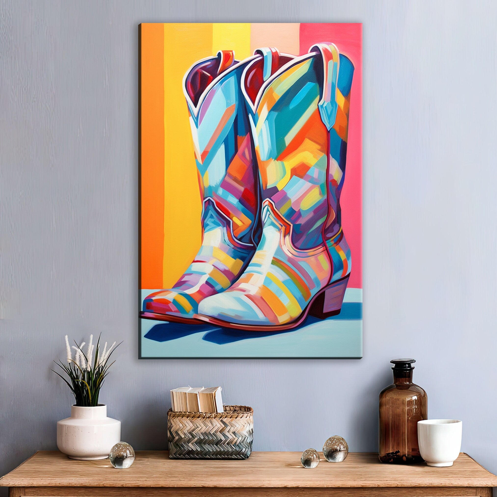 Cowboy Boots Wall Art - Colorful Western Canvas, Large Rustic Cowboy Decor