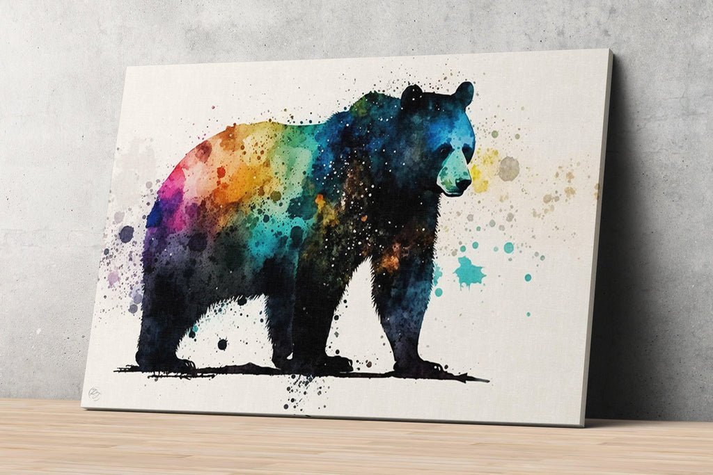Graceful Black Bear: Watercolor Canvas Wall Art Print, Giclee Print on Gallery-wrapped Artist Canvas, Available in Extra Large Sizes