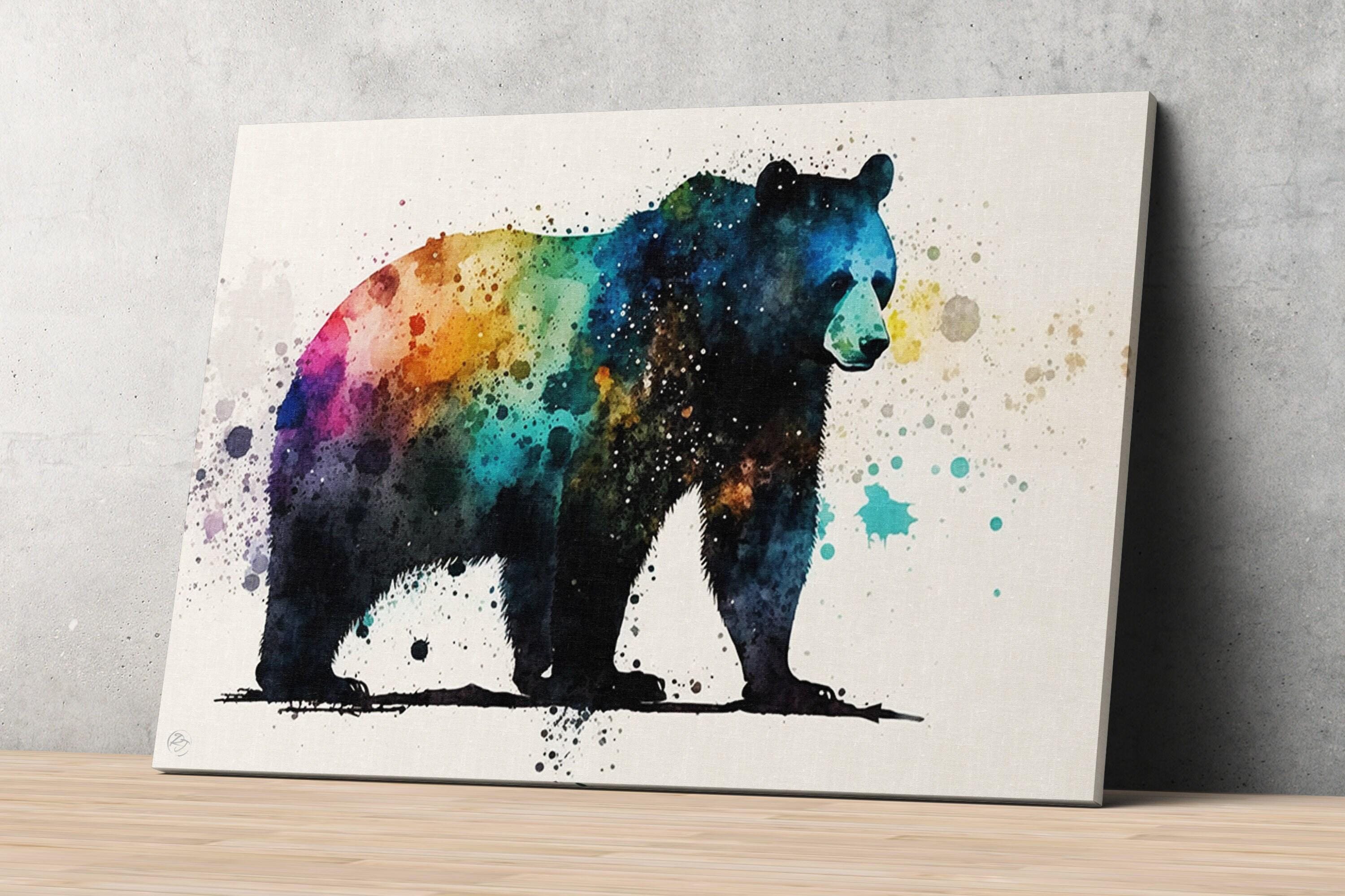 Graceful Black Bear: Watercolor Canvas Wall Art Print, Giclee Print on Gallery-wrapped Artist Canvas, Available in Extra Large Sizes