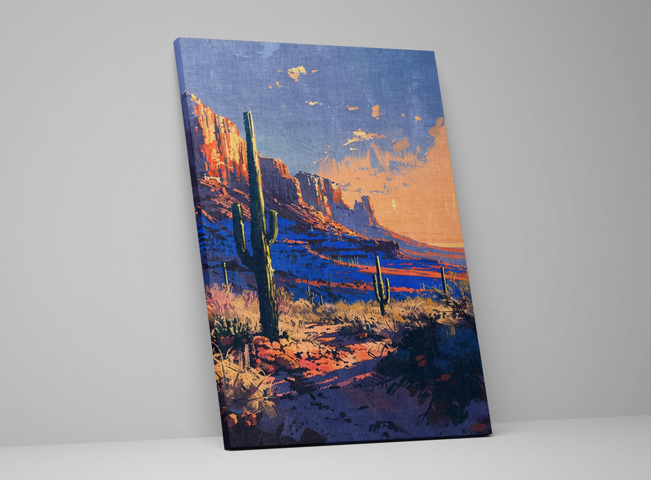 Saguaro Sunset Wall Art - Southwest Desert Landscape Large Canvas Print, Gallery Wrapped