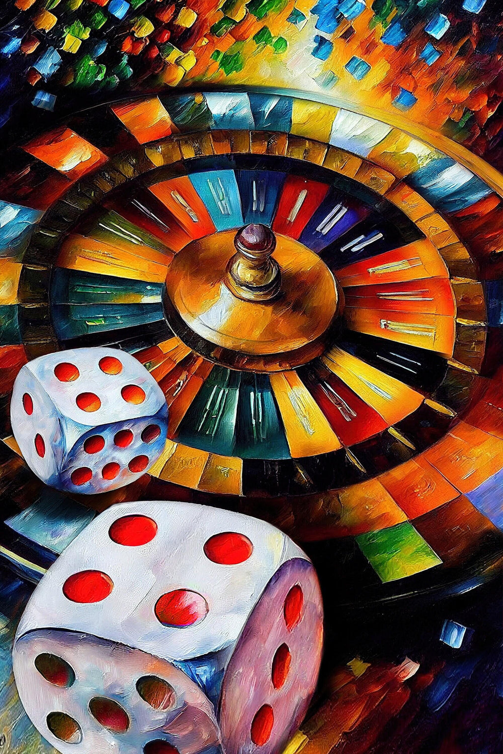 Gambling Canvas Art – Roulette Wheel Print With Dice Wall Art On Wooden Frame