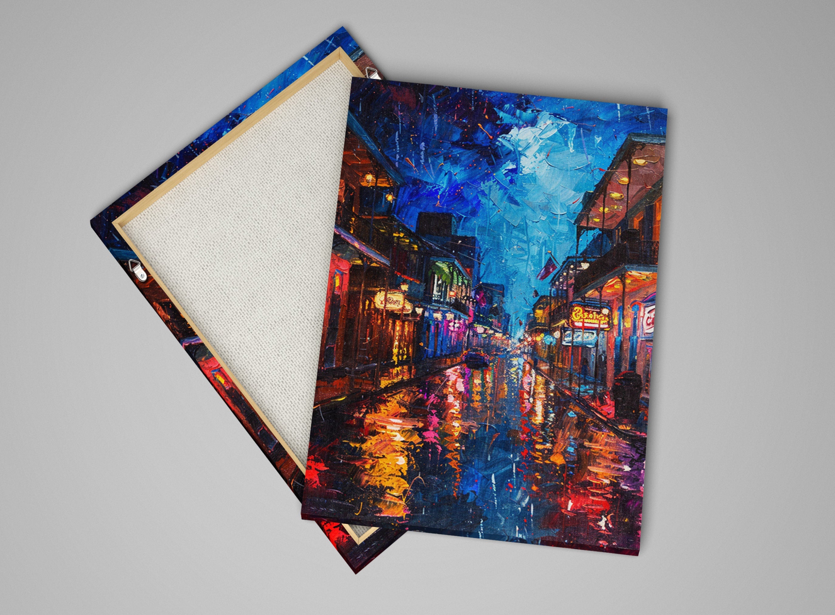 New Orleans Night Art – French Quarter Art on Large Gallery Wrapped Canvas, Ready to Hang