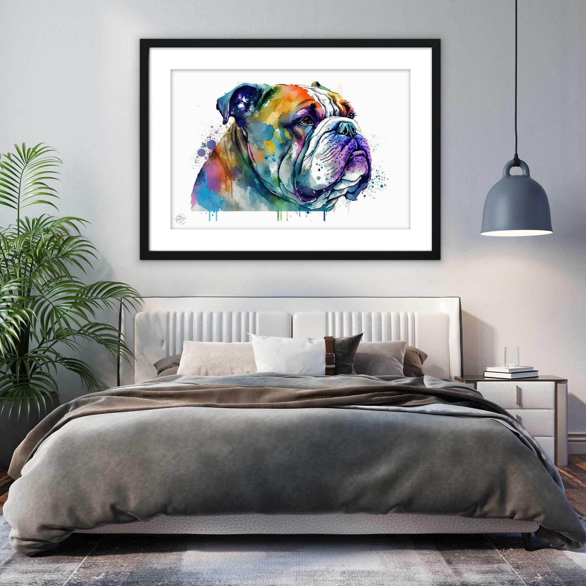 Bulldog Beauty: English Bulldog Watercolor Painting, Giclee Print on Canvas, Artist Paper, Watercolor Paper, Available in Extra Large Sizes