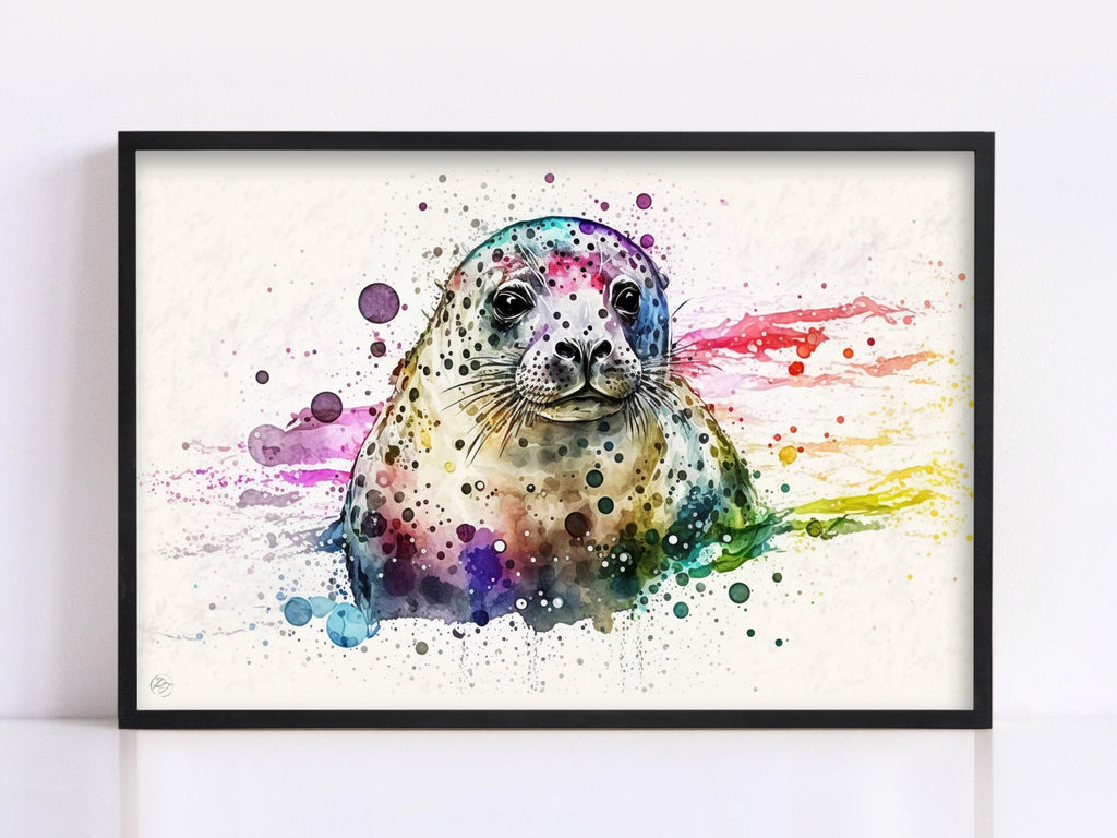 Marine Serenity: Seal Watercolor Painting, Giclee Print on Canvas, Artist Paper, Watercolor Paper, Available in Extra Large Sizes