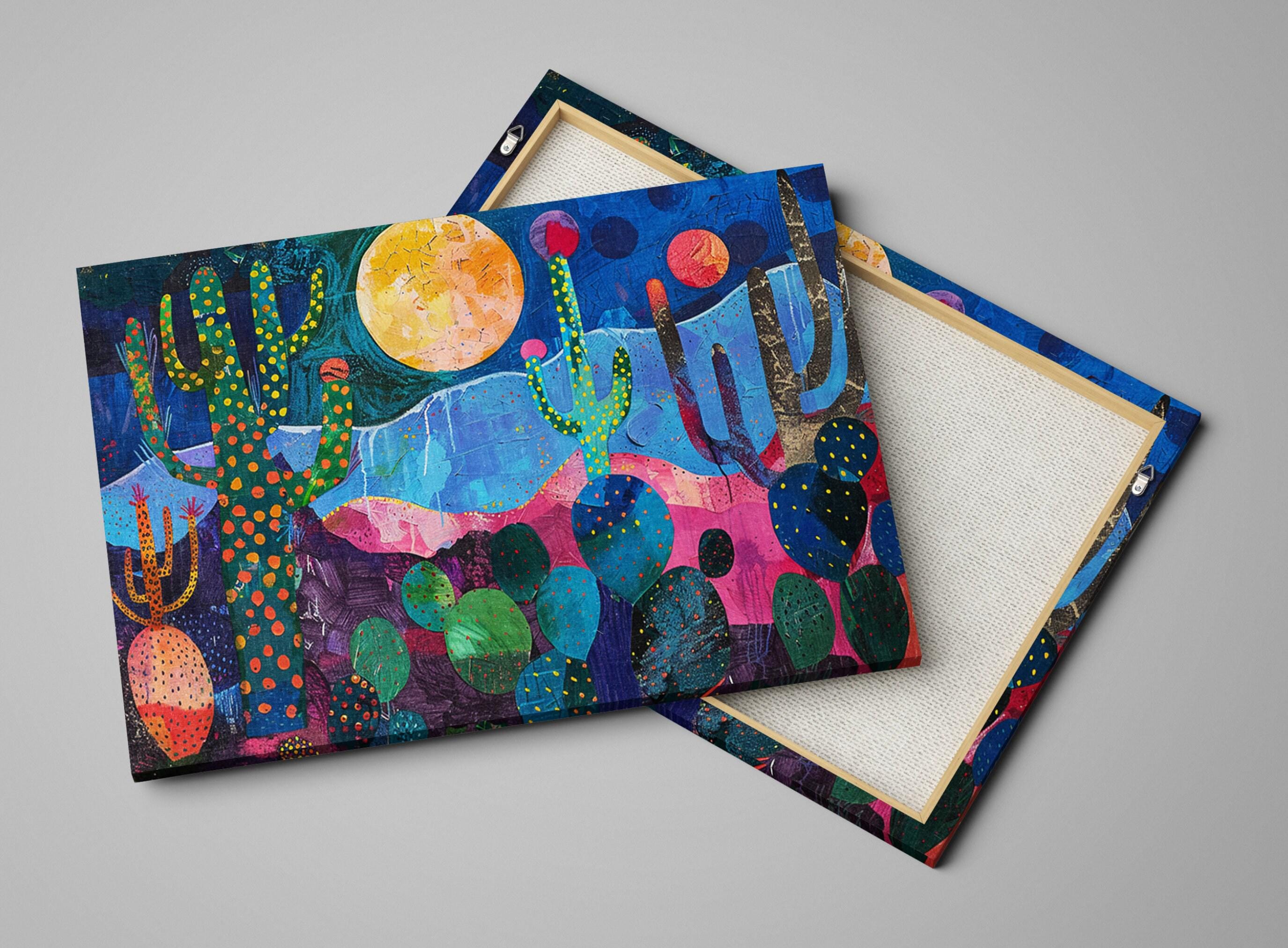 Desert Night Wall Art – Collage Style Southwest Desert Scene on Gallery Wrapped Canvas