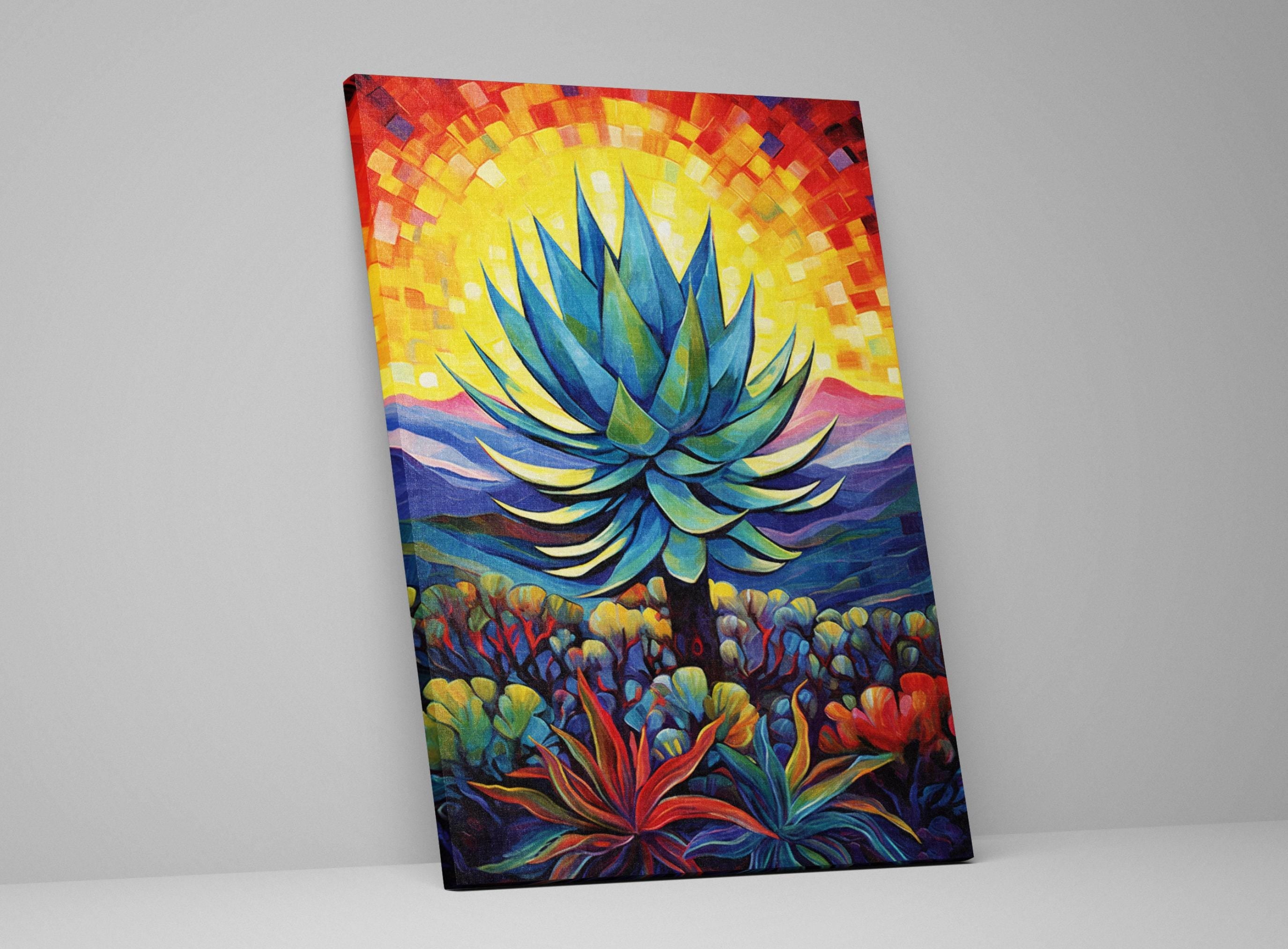 Blue Agave Painting - Vibrant Desert Sunset On UV Coated Canvas Print