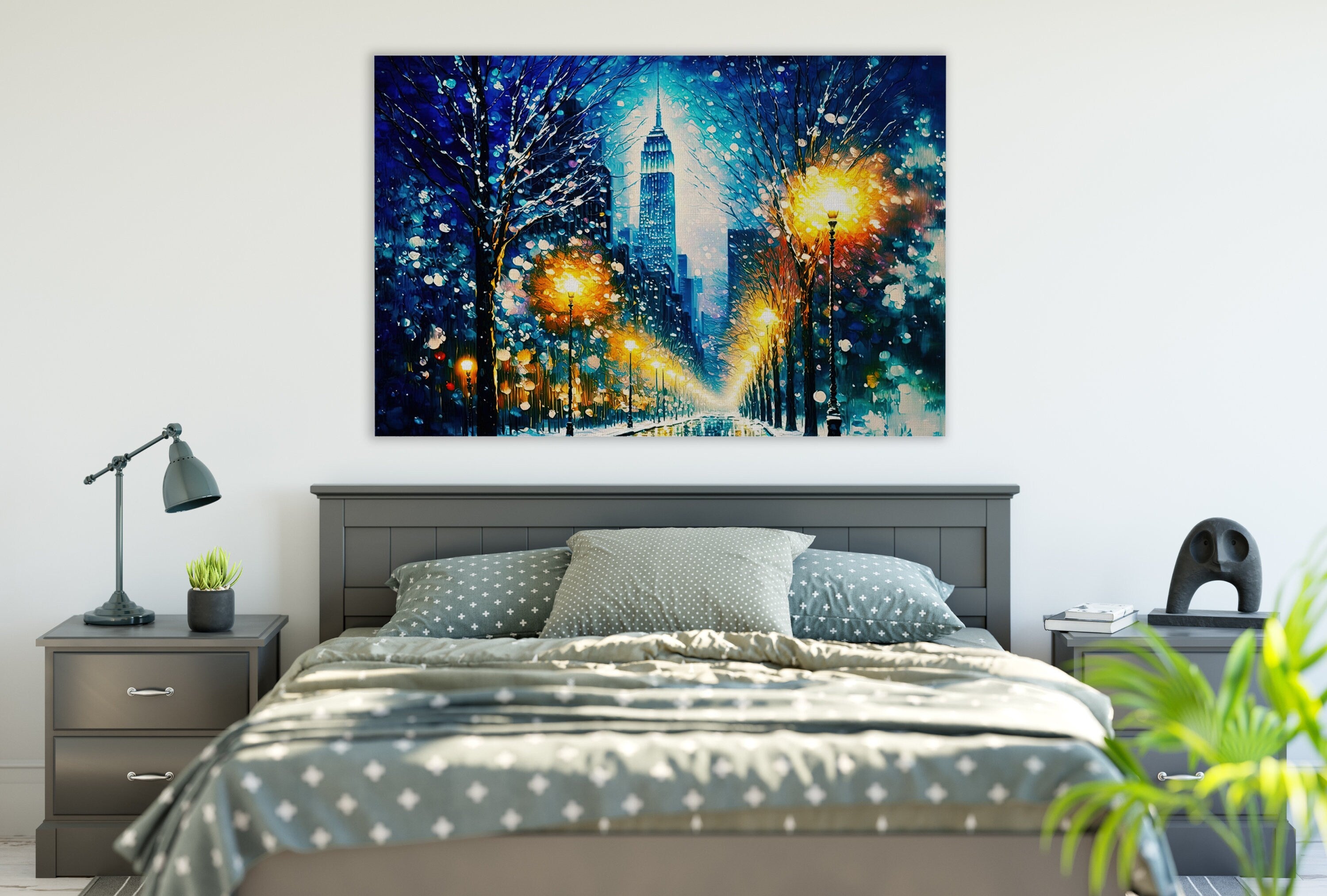 NYC Snow Canvas Print - Vibrant Winter City Artwork on Gallery Ready Canvas