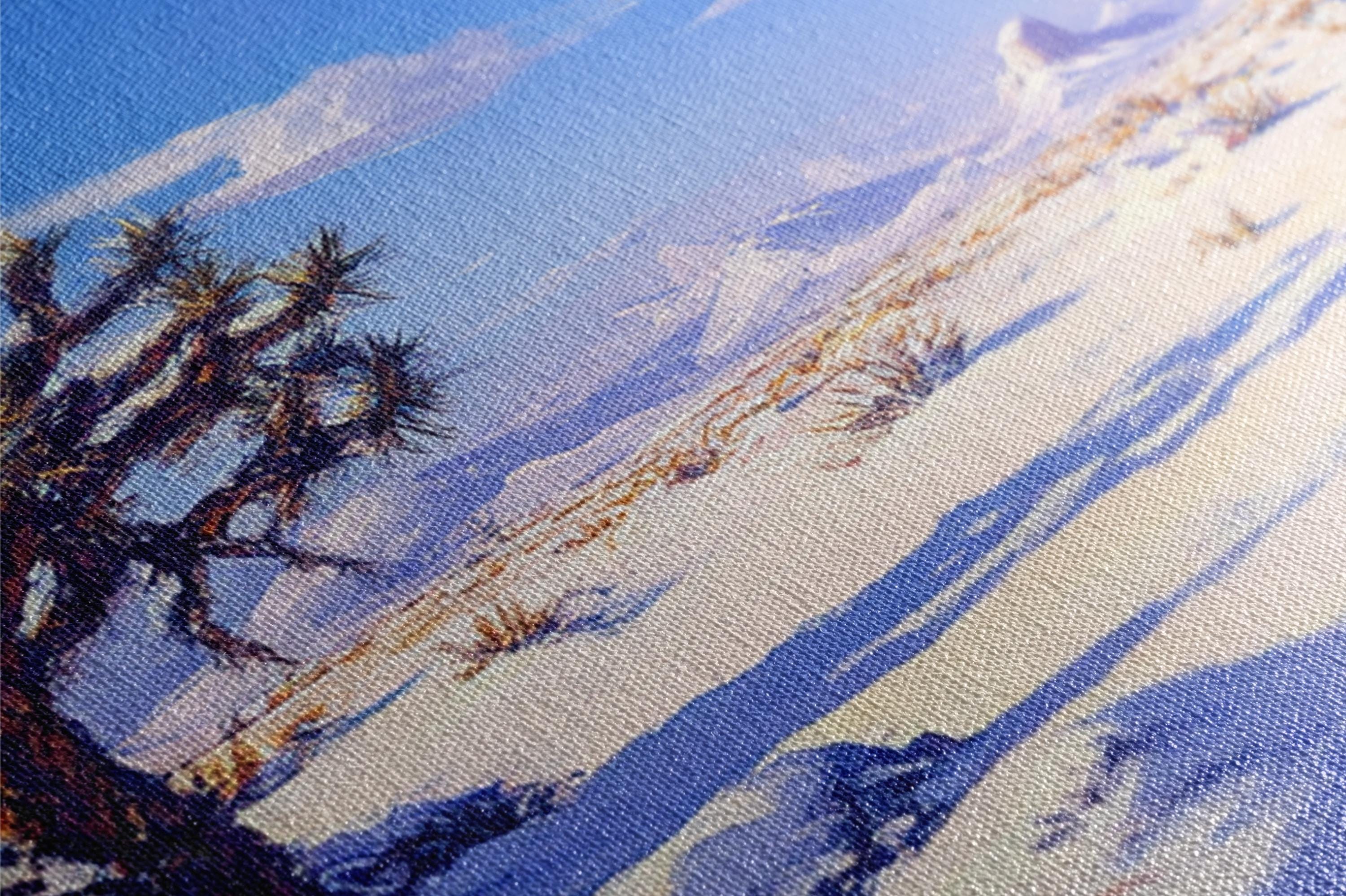 a painting of a tree in the snow