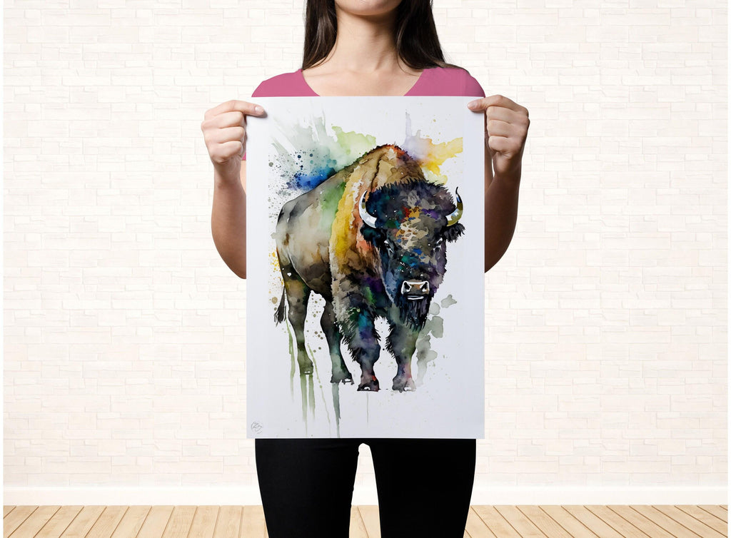Nature's Strength: Bison Watercolor Wall Art Print, Giclee Print on Canvas, Artist Paper, Watercolor Paper, Available in Extra Large Sizes