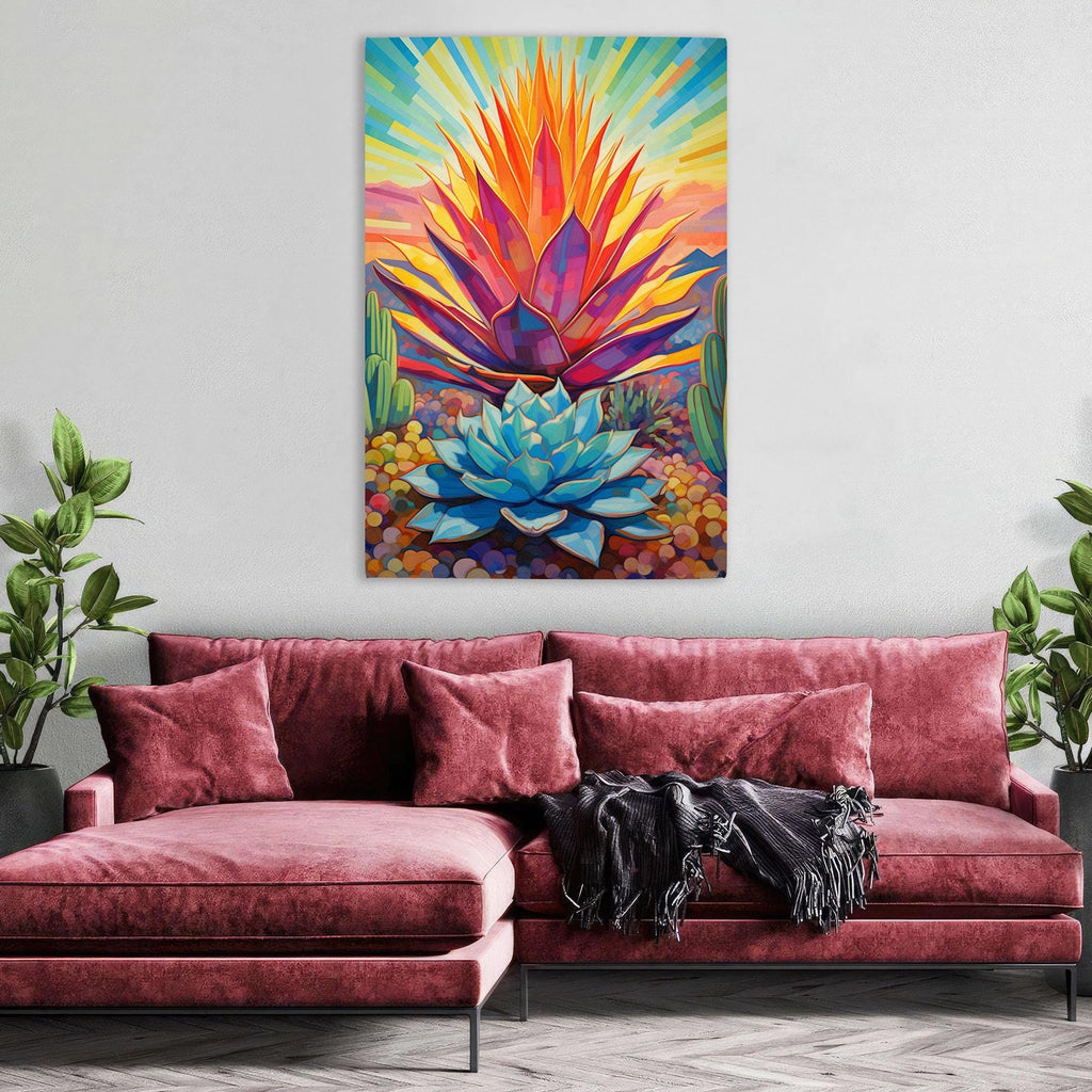 Modern Agave Cactus – Colorful Southwest Wall Art | Gallery Wrapped Canvas Print