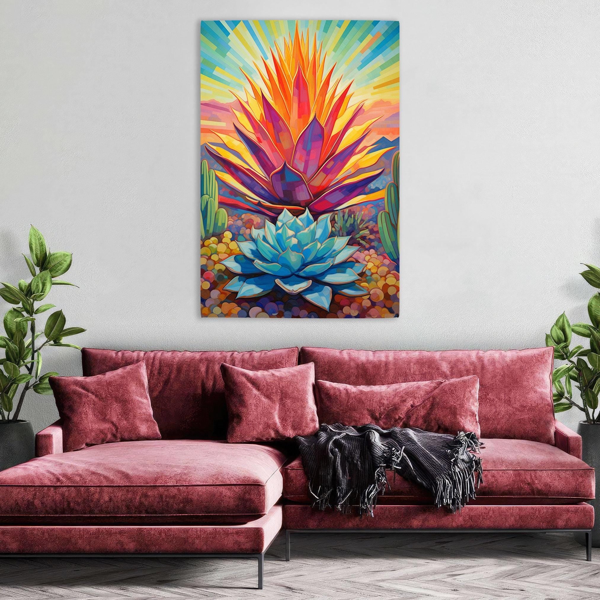 Modern Agave Cactus – Colorful Southwest Wall Art | Gallery Wrapped Canvas Print