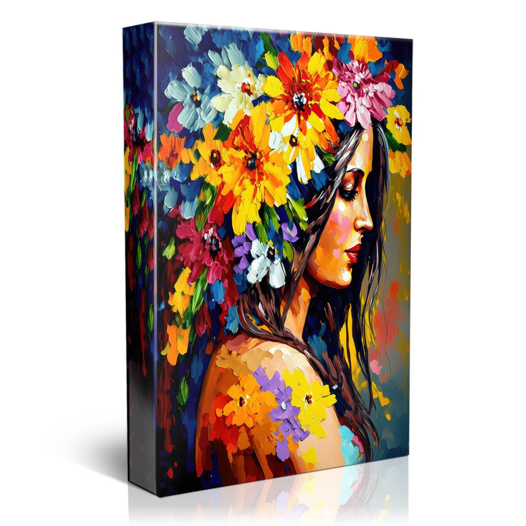 Floral Portrait Canvas - Woman Flower Hair Large Canvas Print | Feminine Home Decor