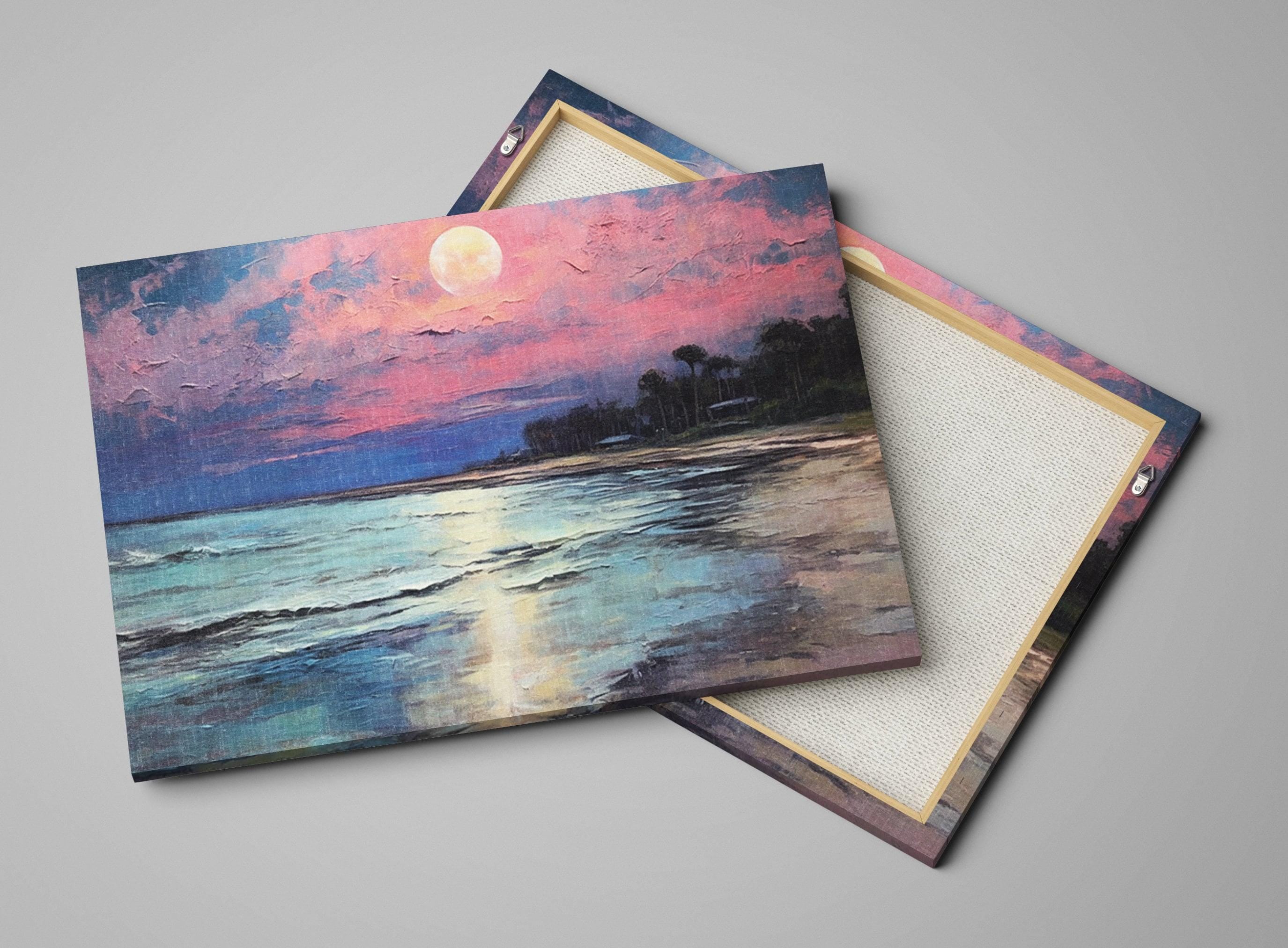 Moonlight Beach Painting – Large Canvas Print | Coastal Wall Art, Gallery Wrapped Canvas